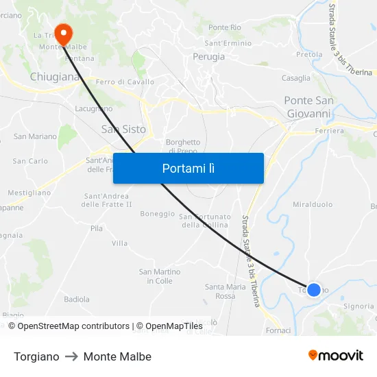 Torgiano to Monte Malbe map