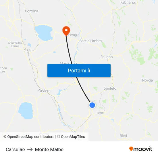 Carsulae to Monte Malbe map