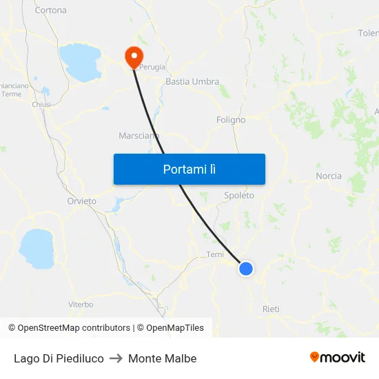 Lago Di Piediluco to Monte Malbe map