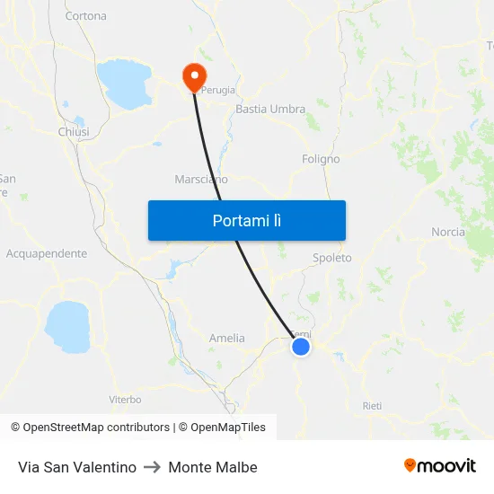 Via San Valentino to Monte Malbe map
