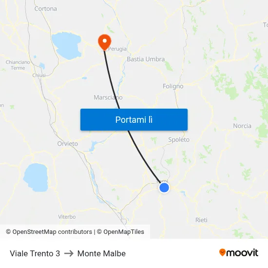 Viale Trento 3 to Monte Malbe map