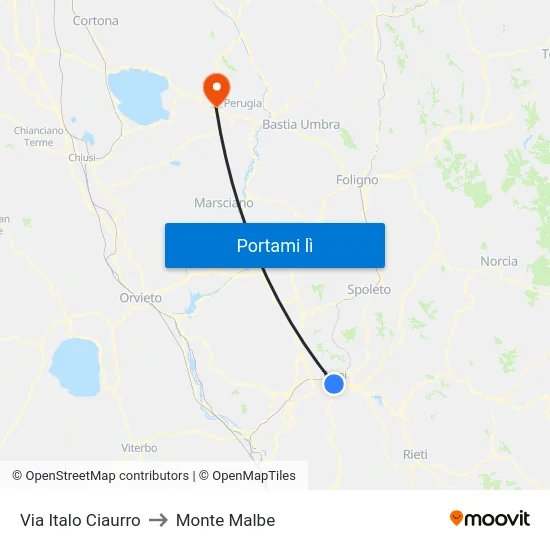 Via Italo Ciaurro to Monte Malbe map