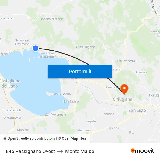 E45 Passignano Ovest to Monte Malbe map