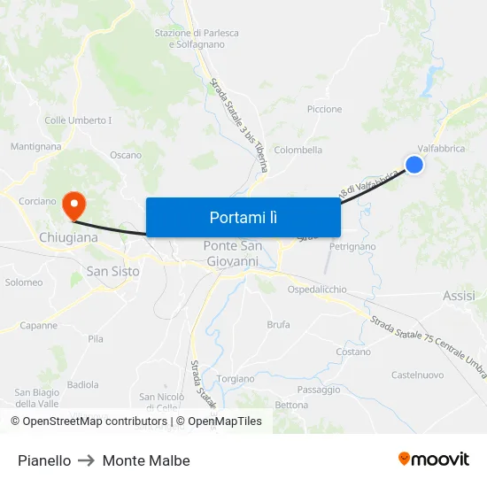 Pianello to Monte Malbe map