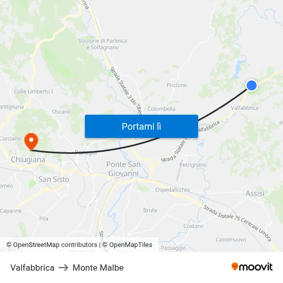 Valfabbrica to Monte Malbe map