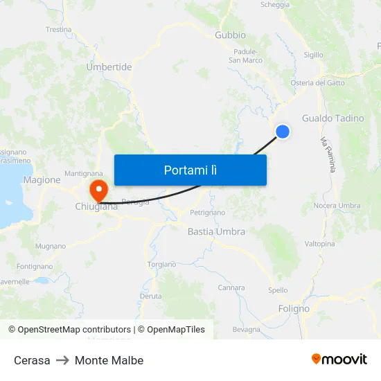 Cerasa to Monte Malbe map