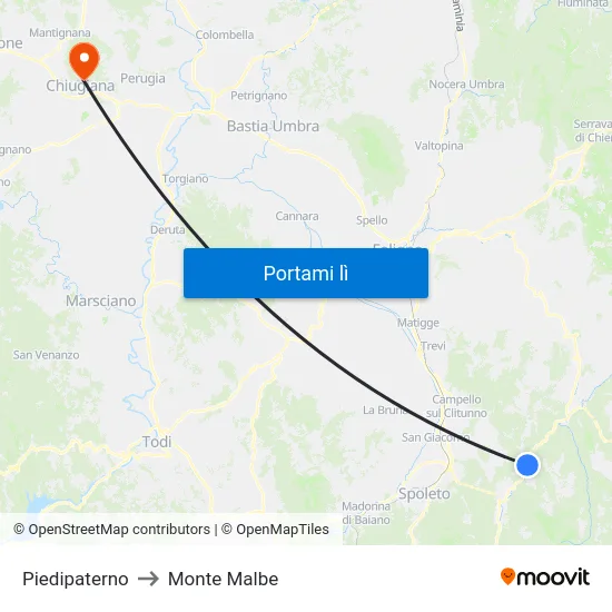 Piedipaterno to Monte Malbe map