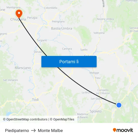 Piedipaterno to Monte Malbe map