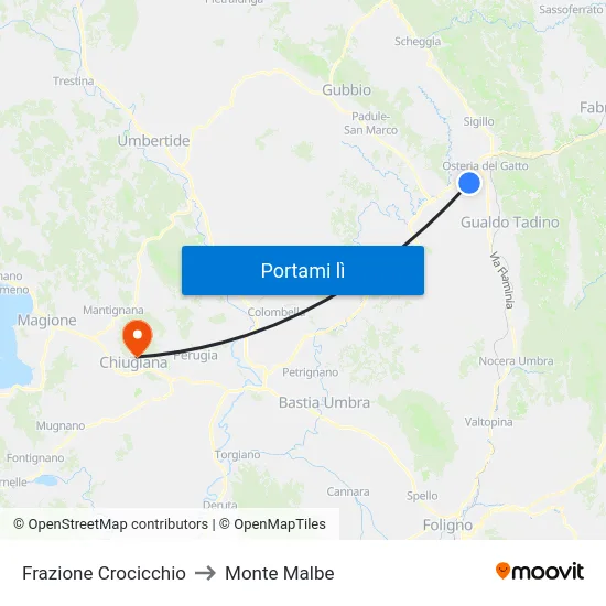 Frazione Crocicchio to Monte Malbe map