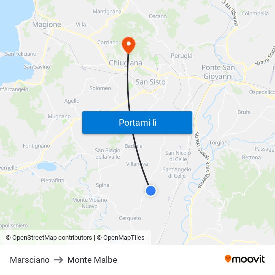 Marsciano to Monte Malbe map