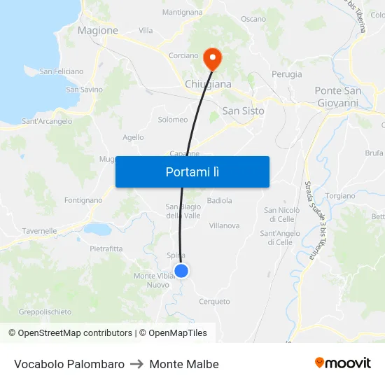 Vocabolo Palombaro to Monte Malbe map