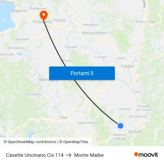 Casette Uncinano Civ.114 to Monte Malbe map