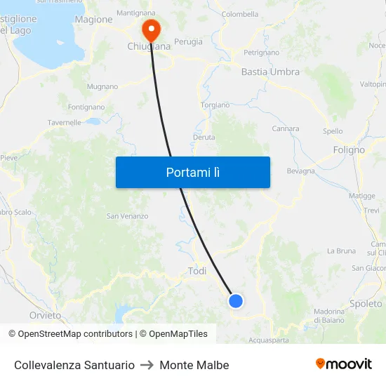 Collevalenza Santuario to Monte Malbe map