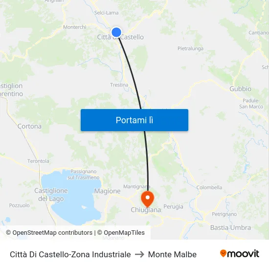 Città Di Castello-Zona Industriale to Monte Malbe map