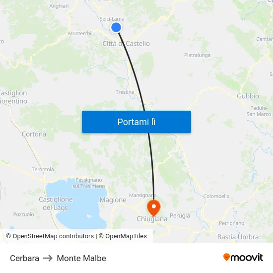 Cerbara to Monte Malbe map