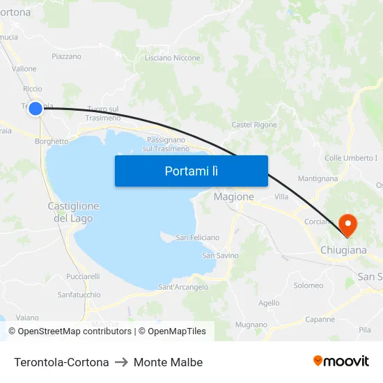 Terontola-Cortona to Monte Malbe map