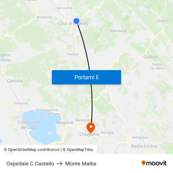 Ospedale C.Castello to Monte Malbe map
