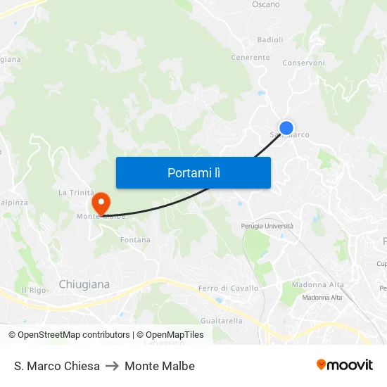 S. Marco Chiesa to Monte Malbe map