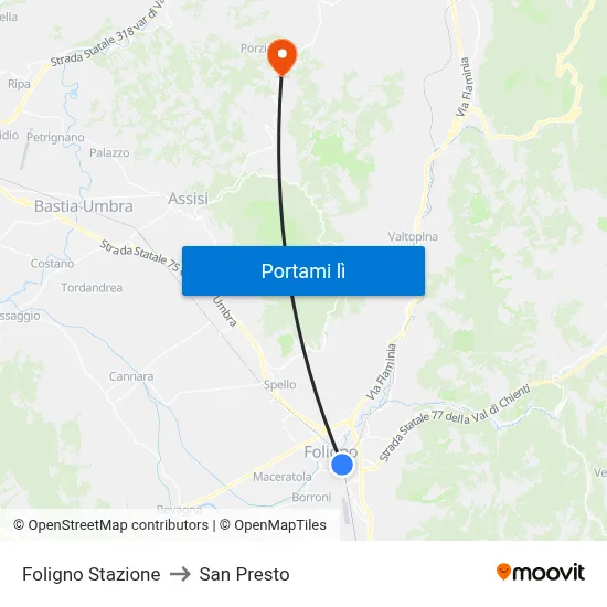 Foligno Stazione to San Presto map