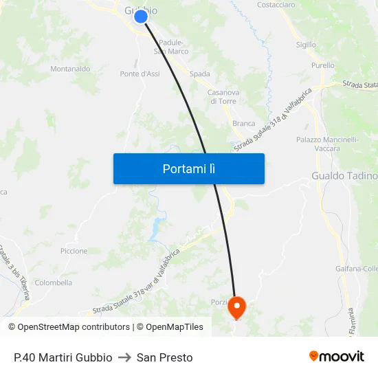 P.40 Martiri Gubbio to San Presto map