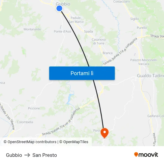 Gubbio to San Presto map