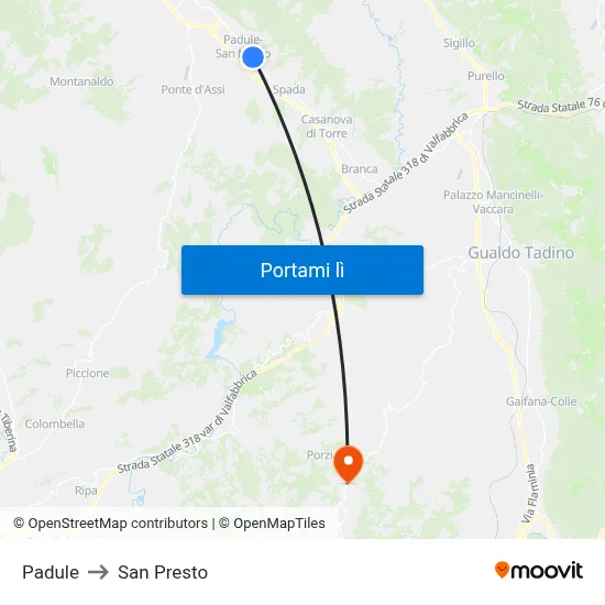 Padule to San Presto map