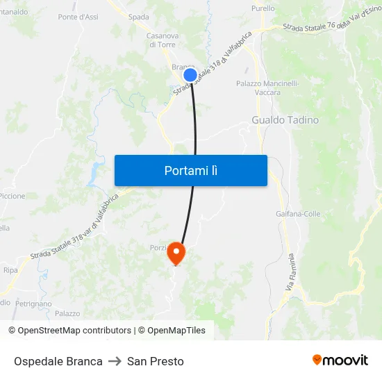 Ospedale Branca to San Presto map