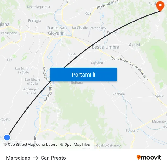 Marsciano to San Presto map