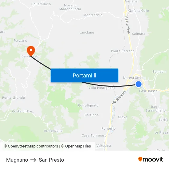 Mugnano to San Presto map