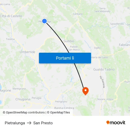 Pietralunga to San Presto map