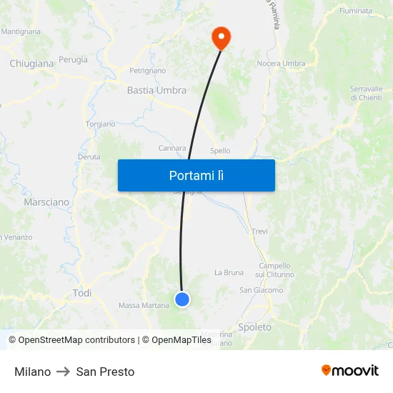 Milano to San Presto map