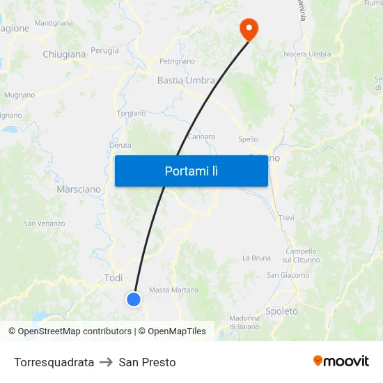 Torresquadrata to San Presto map