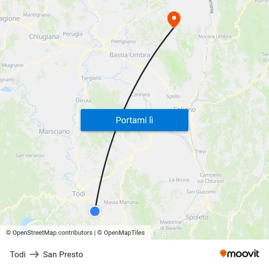 Todi to San Presto map