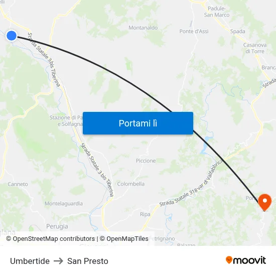 Umbertide to San Presto map