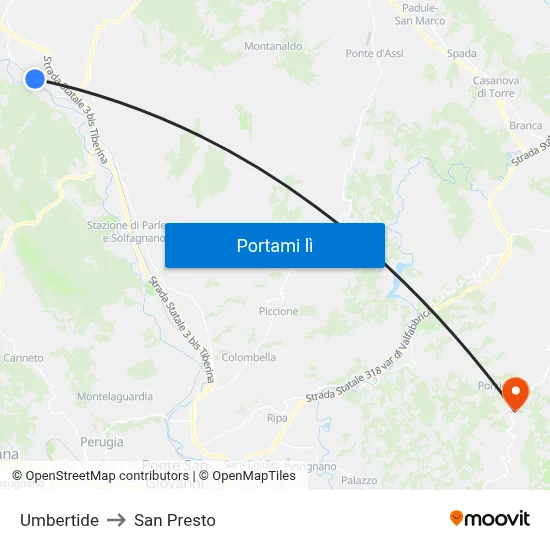 Umbertide to San Presto map