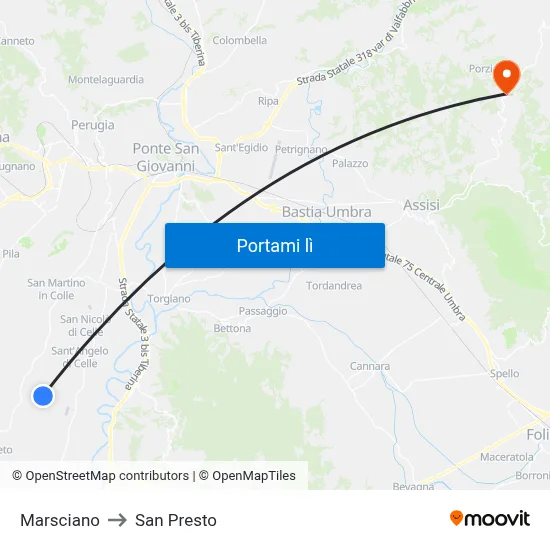 Marsciano to San Presto map