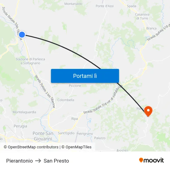 Pierantonio to San Presto map