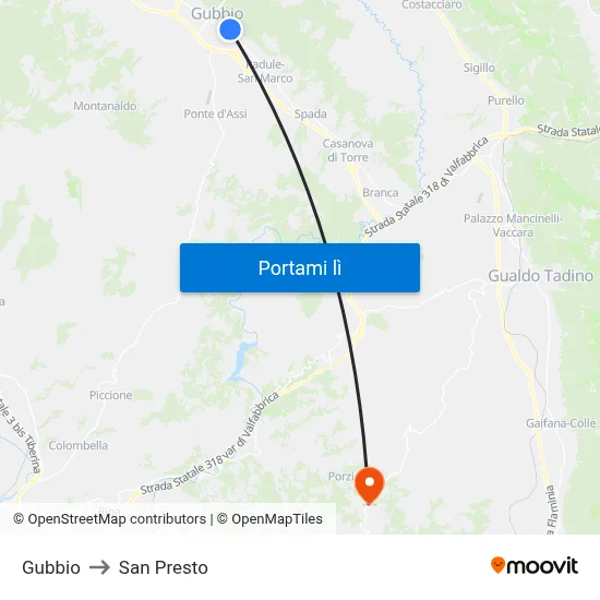 Gubbio to San Presto map