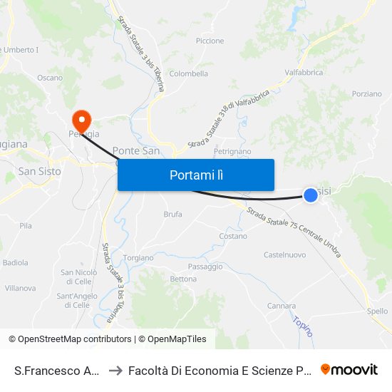 S.Francesco Assisi to Facoltà Di Economia E Scienze Politiche map