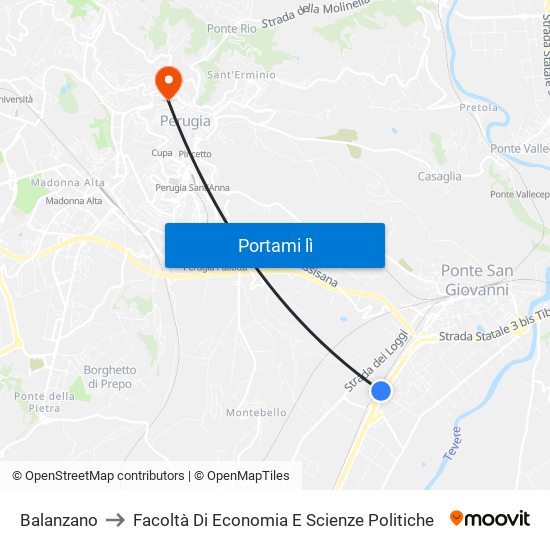 Balanzano to Facoltà Di Economia E Scienze Politiche map