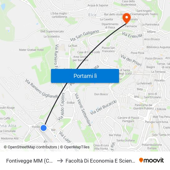 Fontivegge M​M (Corsia 1a) to Facoltà Di Economia E Scienze Politiche map