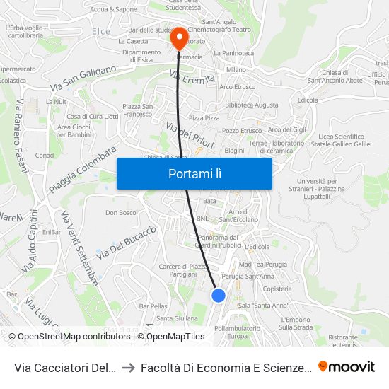 Via Cacciatori Delle Alpi to Facoltà Di Economia E Scienze Politiche map