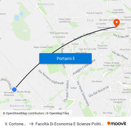 V. Cortonese to Facoltà Di Economia E Scienze Politiche map