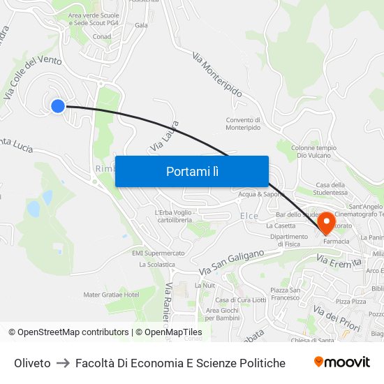 Oliveto to Facoltà Di Economia E Scienze Politiche map