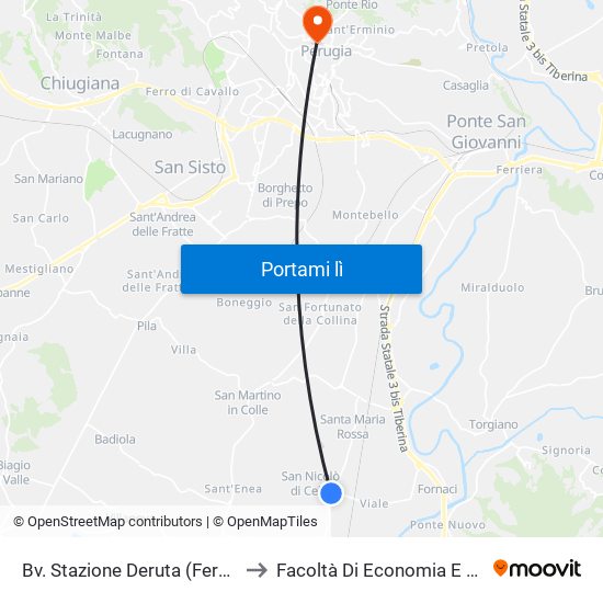 Bv. Stazione Deruta (Fermata A Richiesta) to Facoltà Di Economia E Scienze Politiche map