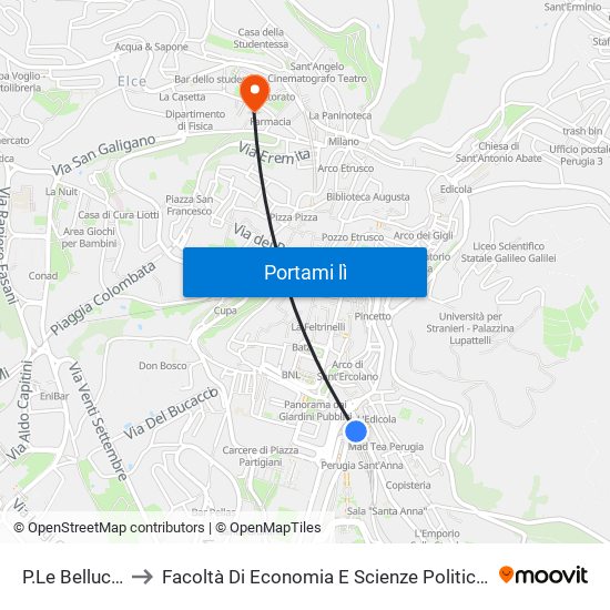 P.Le Bellucci to Facoltà Di Economia E Scienze Politiche map