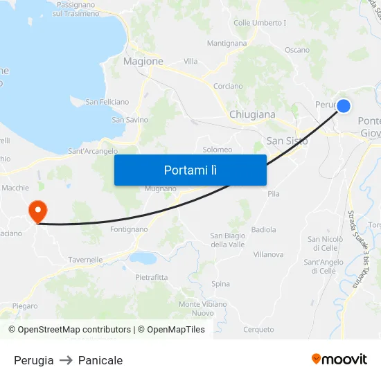 Perugia to Panicale map