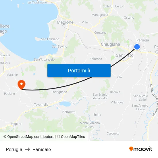 Perugia to Panicale map
