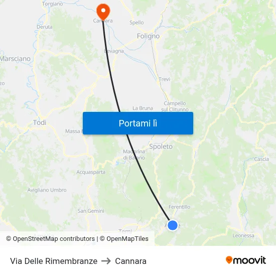 Via Delle Rimembranze to Cannara map