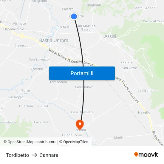 Tordibetto to Cannara map